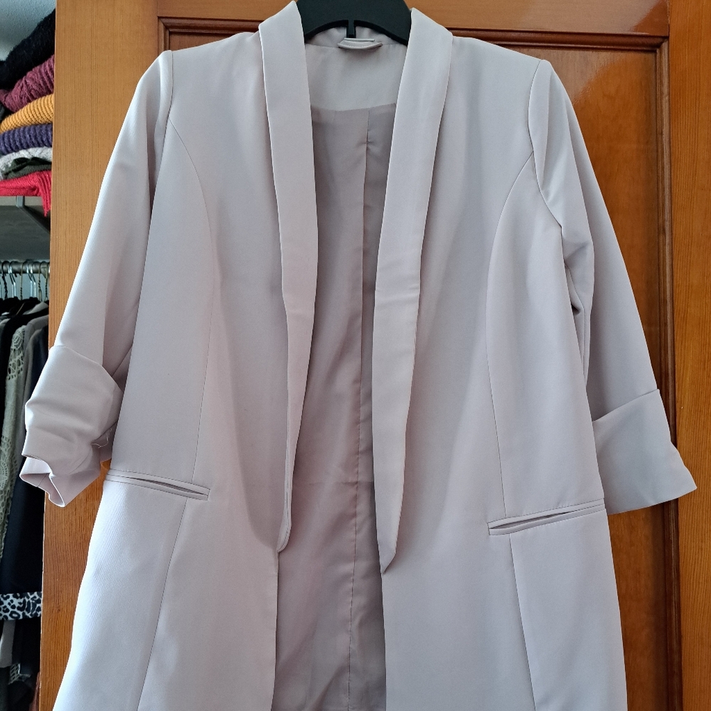 Dusty Rose Shawl Collar Blazer with Three-Quarter Sleeves